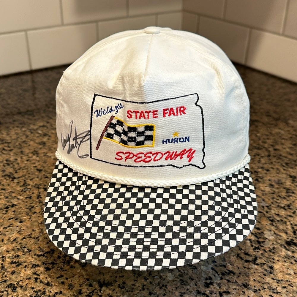 Vtg Welsys State Fair Huron Speedway Trucker Hat Leather Strap Back Made‎ in USA